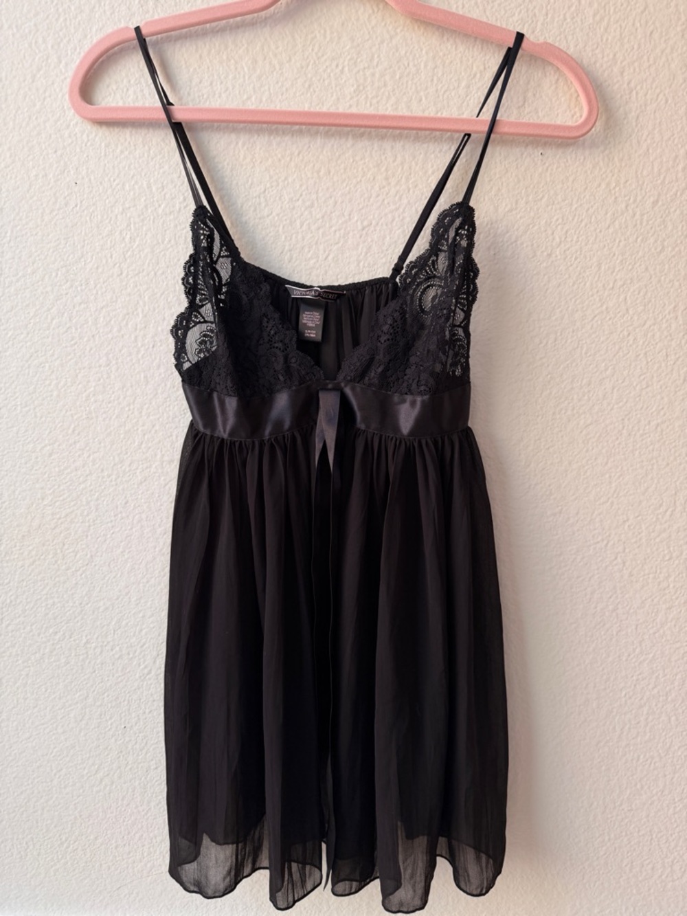 Victoria’s Secret Black Lace Babydoll Sheer Chiffon Slip Top Coquette Goth‎ S
